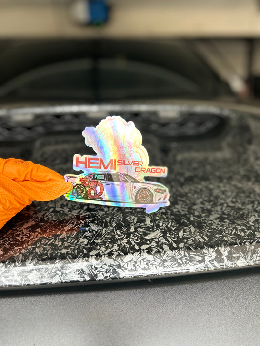 Holographic Hemi Silver Dragon Sticker