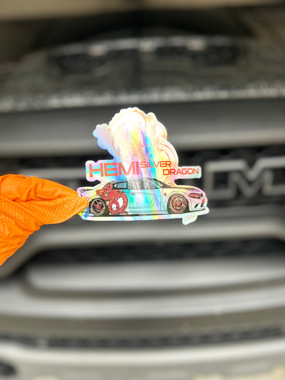 Holographic Hemi Silver Dragon Sticker