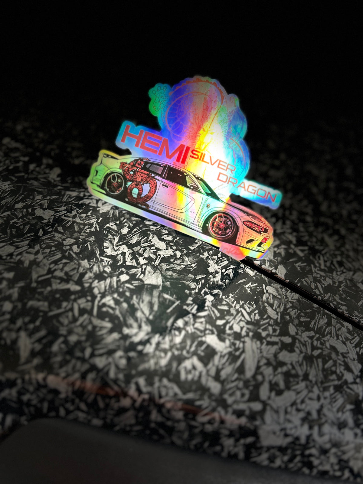 Holographic Hemi Silver Dragon Sticker