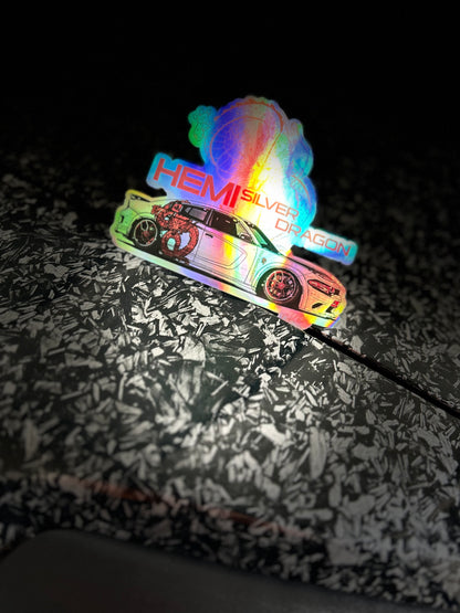Holographic Hemi Silver Dragon Sticker