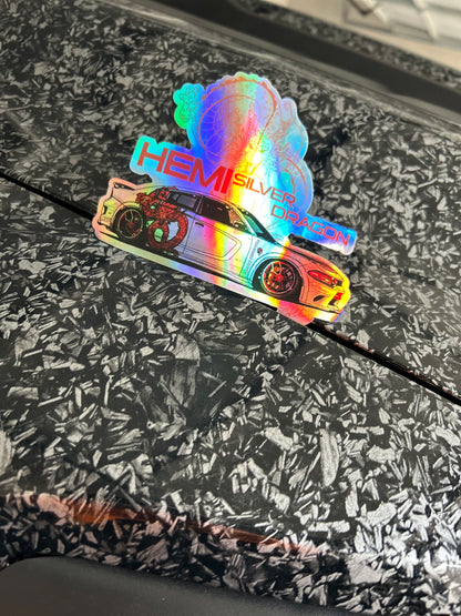Holographic Hemi Silver Dragon Sticker