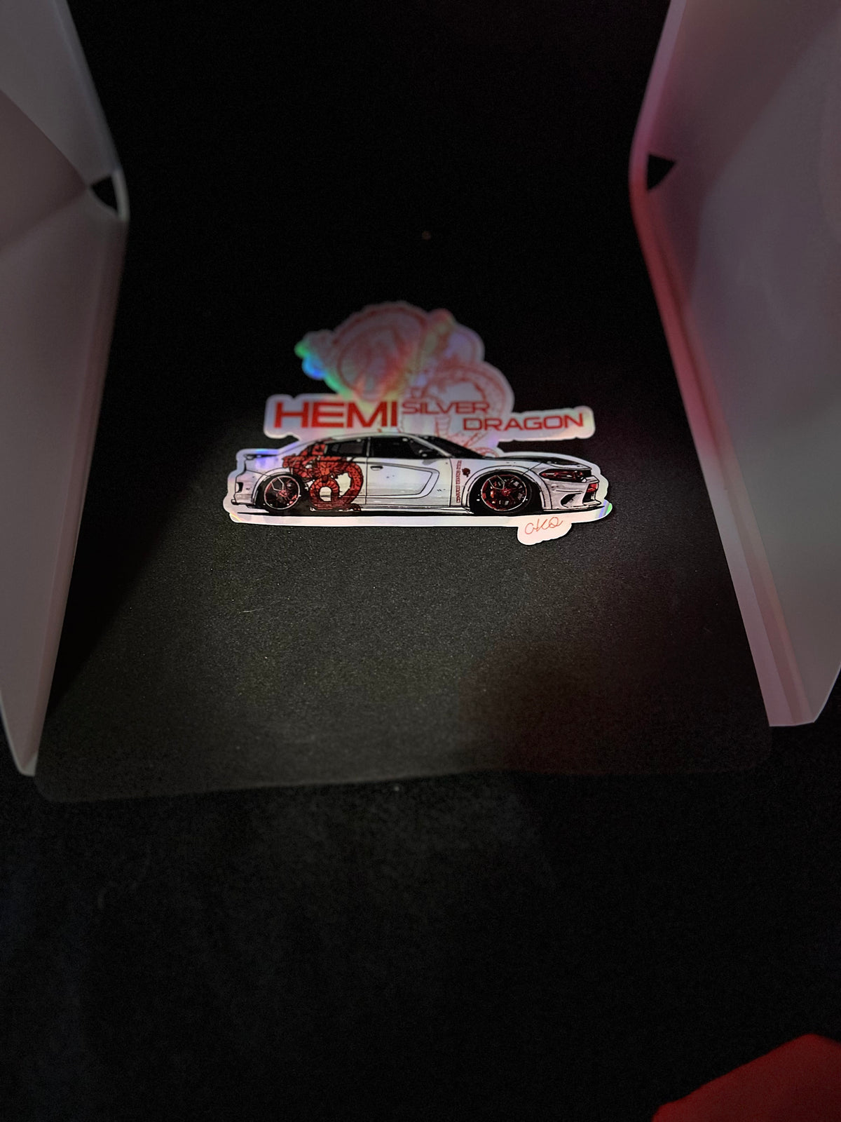 Holographic Hemi Silver Dragon Sticker