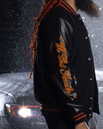 OKQ We Got Smoke Leather Varsity Jacket