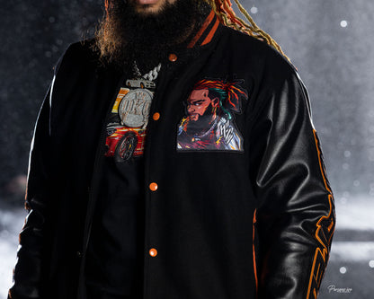 OKQ We Got Smoke Leather Varsity Jacket