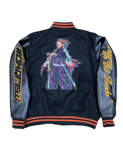 OKQ We Got Smoke Leather Varsity Jacket