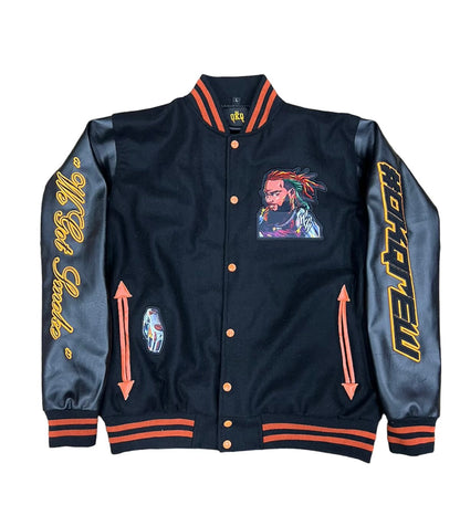 OKQ We Got Smoke Leather Varsity Jacket